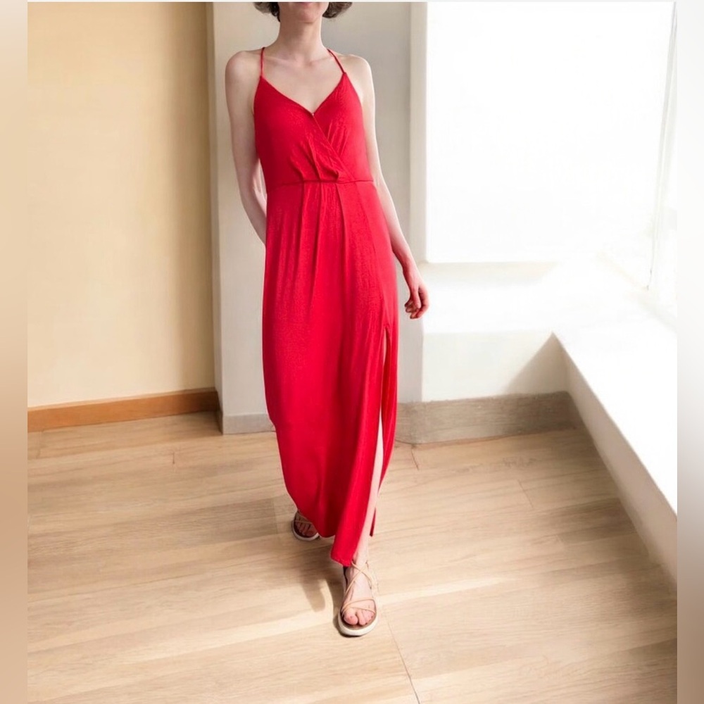 David’s Bridal Red dress size 4 Prom Maxi evening party ball gown straps wrap - Picture 2 of 12